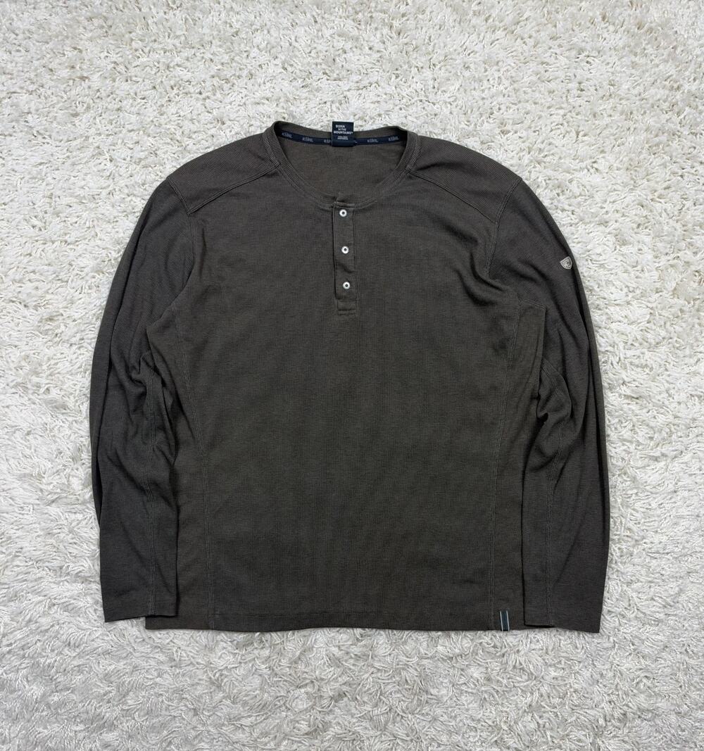 KUHL Enticer Henley Shirt Mens XL Brown Waffle Knit Thermal Outdoor Hiking 7386